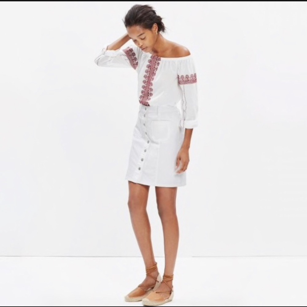 Madewell Patch Pockets Button Front Denim Skirt 26 - image 5